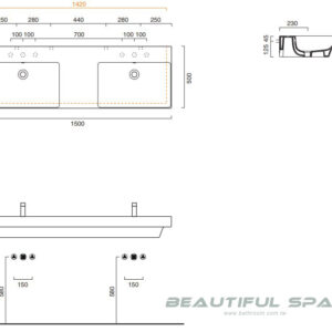CATALANO義大利原裝進口 臉盆 洗臉盆 雙槽面盆-NEW ZERO-150X50CM 一體成形壁掛盆 1150ZEDUP00