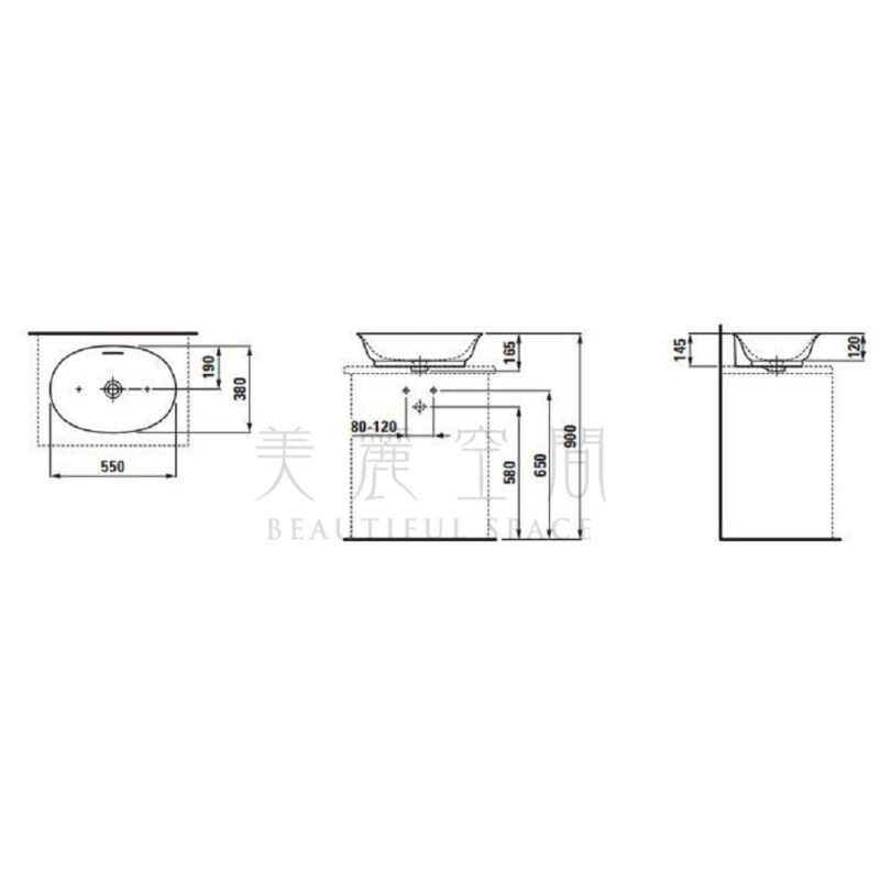 LAUFEN 81285.3 THE NEW CLASSIC 檯面盆 (55x38cm)